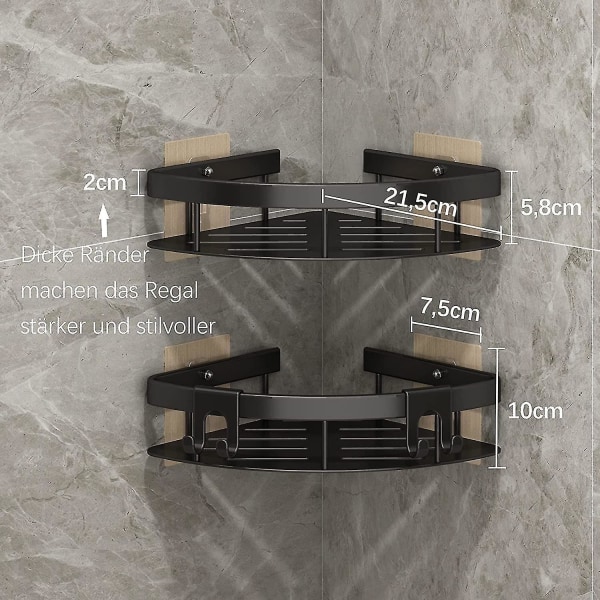 Shower Caddy No Drilling Corner Duschhylla med krokar och rakhållare, rostsäker självhäftande hörnhylla Duschkorgar Badrumshylla Vägg Sh