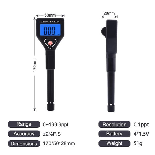 Bærbar salinitetsmåler Salinometer Halometer Saltmåler Saltvannsmat Salinitetstester Salt C Black