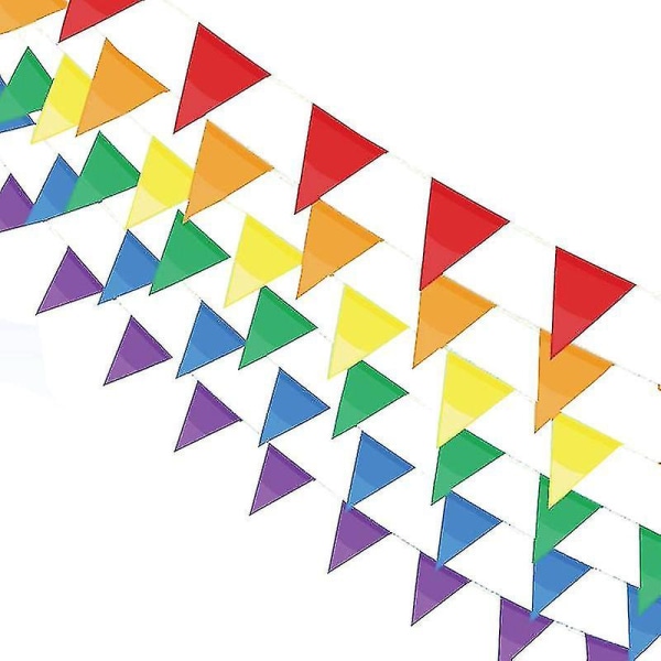 50m flerfärgad vimpel, tygvimpla girland, triangelbanner, bannerflagga, utomhusvimpel 100 st