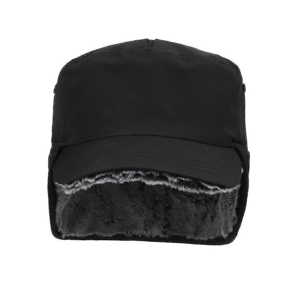 Vintervarm lue med øreklaffer og topplue-basecap, vanntett, unisex Black