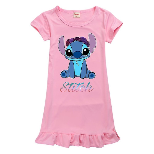 7-14 år flickor söta Lilo & Stitch tryckta kortärmade pyjamas nattkläder klänning pyjamas nattlinne nattkläder rosa Pink 11-12Years