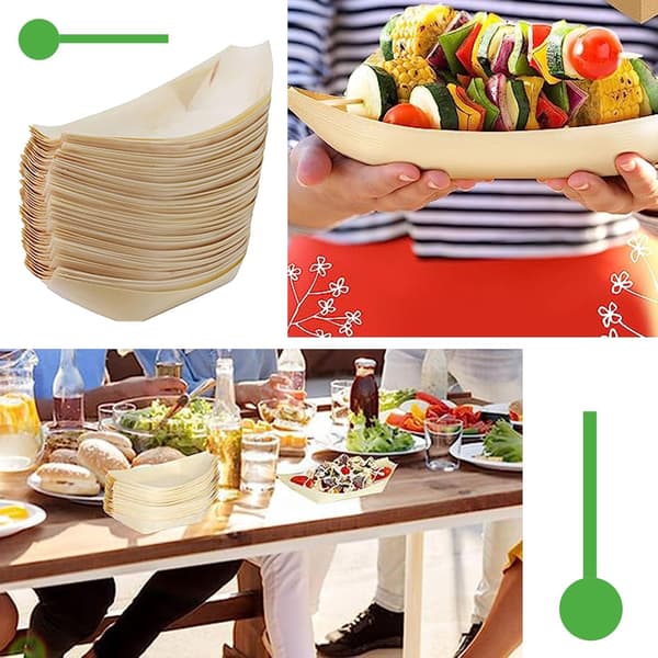 50 stk. bambusfat engangs, serveringsbåter i tre til fester, bryllup, catering og mer.