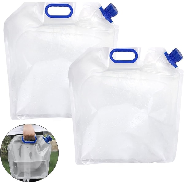 Pakke med 2 plastvannposer, sammenleggbar drikkevannsbeholder, sammenleggbare vannposer, drikkevannsbeholder, pe vannpose med kran, 10 liter, for ou