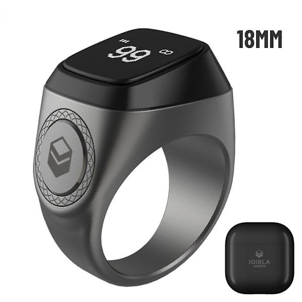 Vedenkestävä Iqibla Zikr 1 Tasbih Älysormus Muslimeille Tally Tasbeeh Laskuri Black 18MM