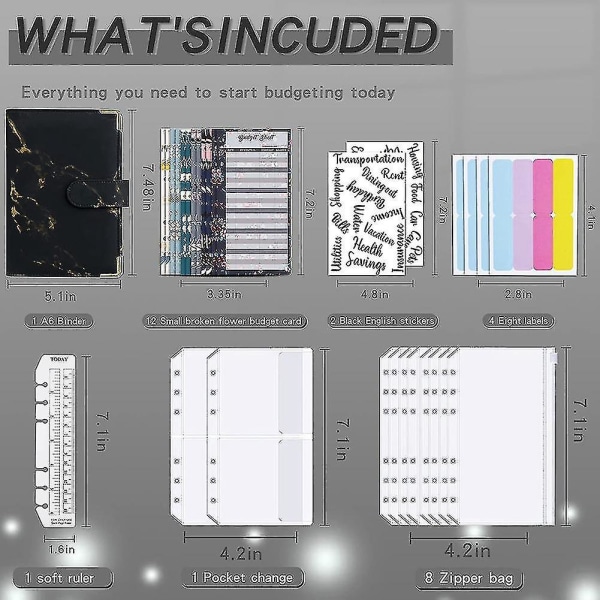 29 pakke budgetbindersæt, kontantbinder, pengeopsparingspung til kvinder, brug til budgettering og pengebesparelse, sort Black
