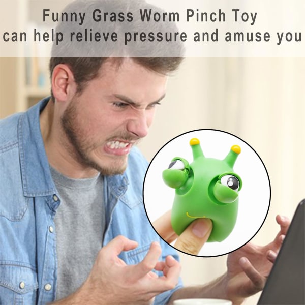 2 STK Funny Grass Worm Pinch Toy,Stressballer for voksne Barn,Åpne lukke øyne Ball Worms Toy,Squishy Dyr Leker Worm Stress Relief