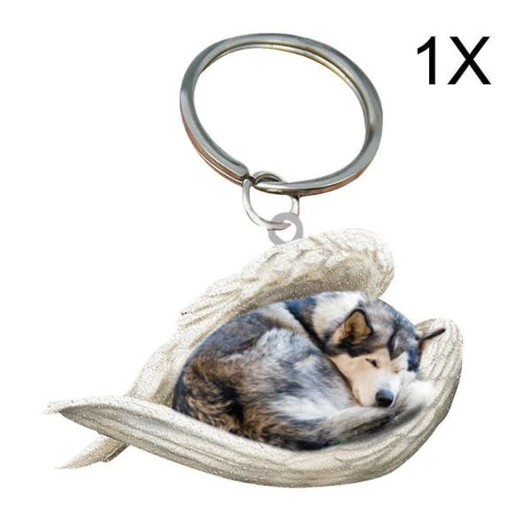 Hängande prydnad nyckelring Söt sovande ängel hundvinge hänge hund present Ca Alaskan Malamute