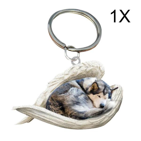 Hengende Ornament Nøkkelring Søt Sovende Engel Hund Ving Pendant Hund Gave Ca Alaskan Malamute