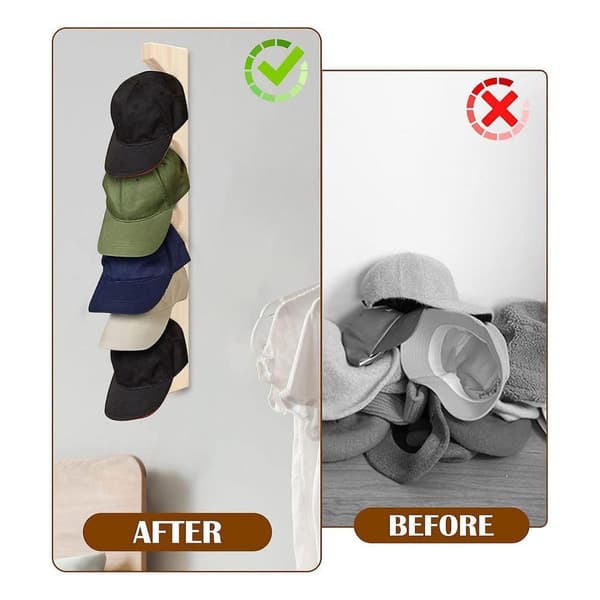 2 Pcs. Hat Rack for Wall Wood Baseball Caps Organizer Wall Mounted Baseball Hat Holder Vertical Hat Racks for Closet JRM