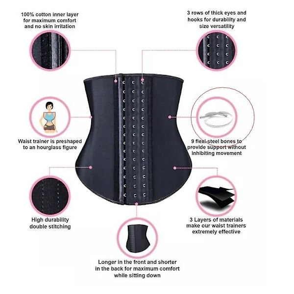 Dam Bustier Latex Slank Korsett Midja Cincher för Platt Mage (XXXL) xxxl