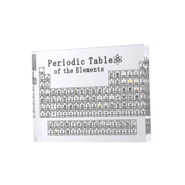 Stort periodisk system med ekte elementer inni, akryl periodisk system