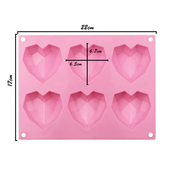 6-onteloinen 3D Silikon Hjärta mould Kaka Choklad Bakning Pink-1pcs