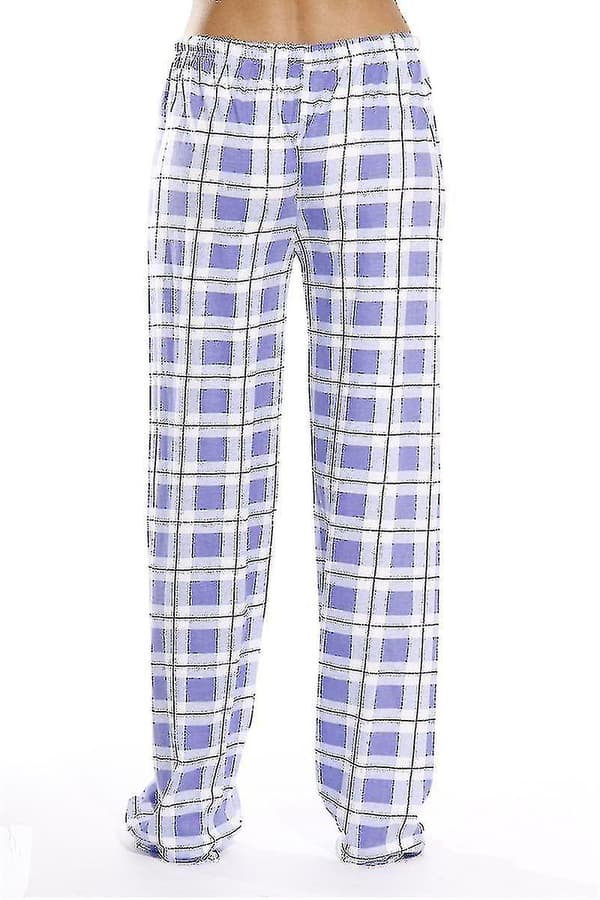 Dames Pyjamasbukser med Lommer, Bløde Flanel Check Pyjamasbukser til Kvinder purple S