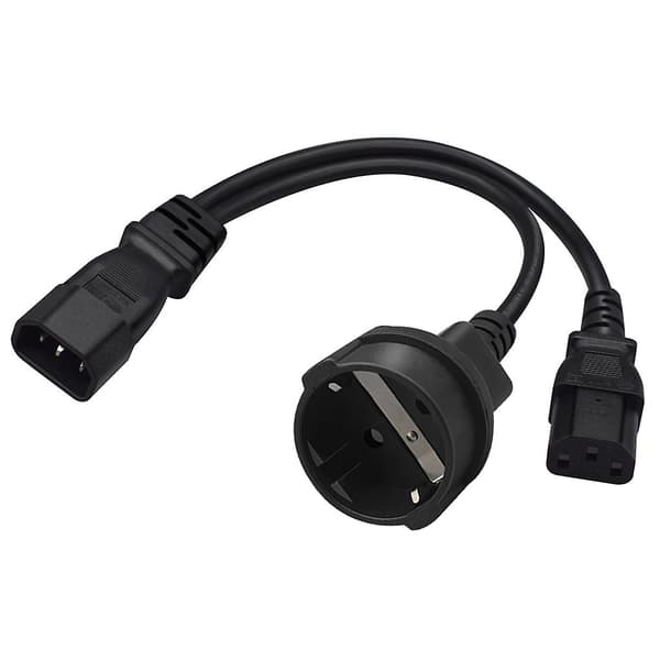 Y-splitteradapterkabel IEC320 C14 hannplugg til C13+EU4.8mm hunnstrømkabel