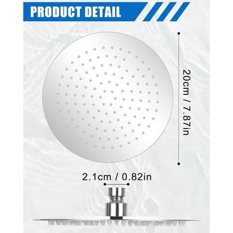 8-tommers/20-centimeter rundt dusjhode, 304 rustfritt stål, 360° rotasjon