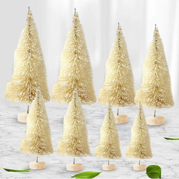 8 st Skrivbordsminiatyrer Tall Mini Konstgjord Julgran för Julfest Beige
