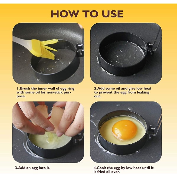 Äggringar för ägg muffins, 4-pack äggformare för stekning, stekt form för matlagning, non-stick metall rund äggkokare till frukost, kit