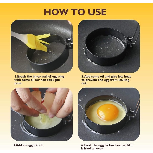 Äggringar för Egg McMuffins, 4-pack Äggformar för Stekning, Stekt Äggform för Matlagning, Non-Stick Metall Rund Äggkokarring för Frukost, Kit