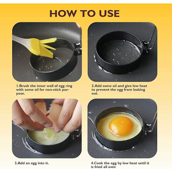 Eggeformer for Egg McMuffins, 4-pakning Eggeformere for Steking, Stekt Egg Maker Form for Matlaging, Non-Stick Metall Rund Egg Koker Ring for Frokost, Kit