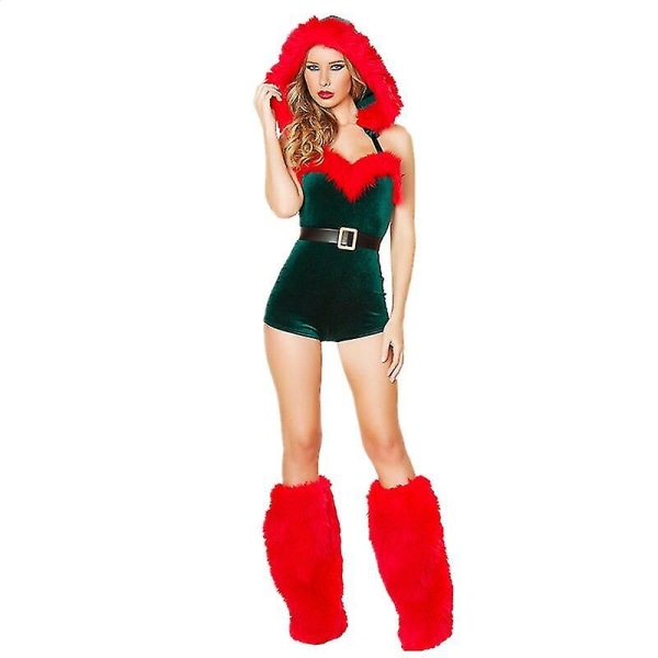 Voksne Kvinder Rød Grøn Julemandskostume Cosplay Grøn Elver Bodysuit Med Hatte + Benvarmere