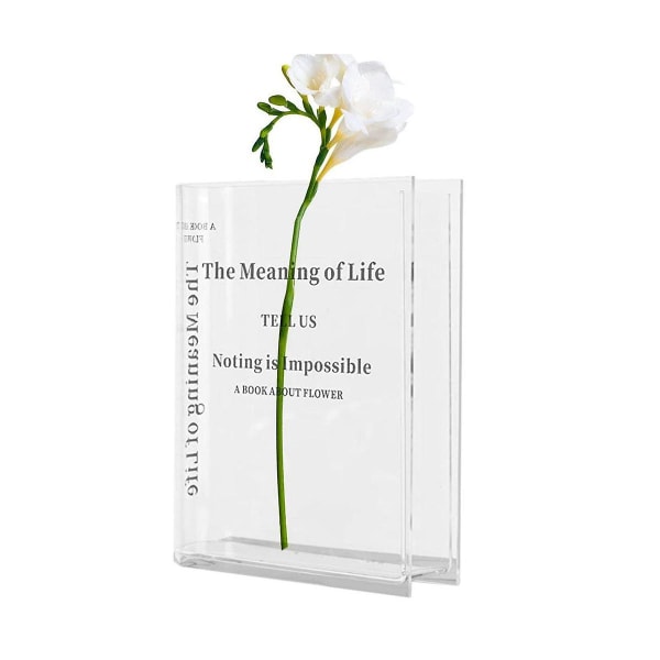 Boka blomvas Transparent blomvas i klar bokformad estetisk blomkruka Akryl växtvas för rummet