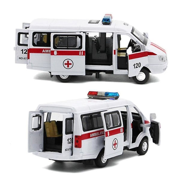 Ambulance Waggon Car Truck Pull Back Model Med Led Lyd Børnelegetøj Metal Model Konstruktion Køretøjslegetøj til gavebilsamling