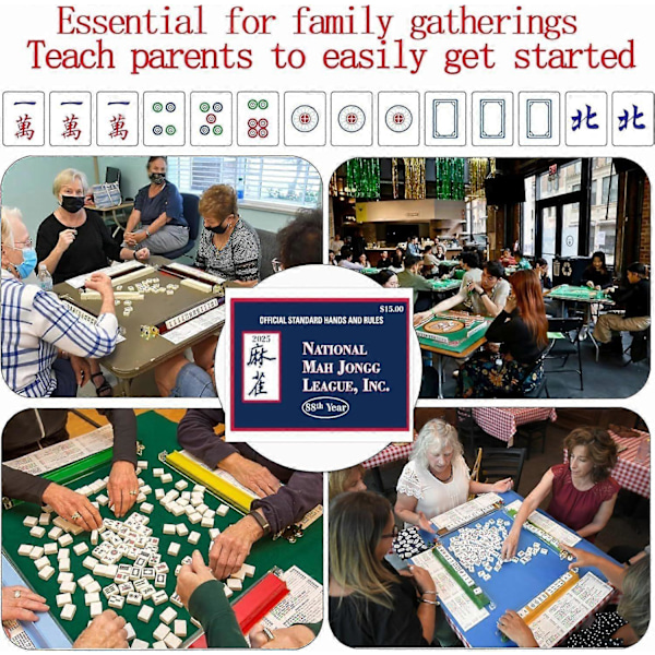 2025 National Mah Jongg League -kortti, 4 kpl suurikokoisia Mahjong-kortteja, viralliset standardikädet ja -säännöt