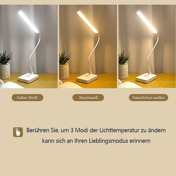 Bordlampe Læselampe LED Trådløs Genopladelig USB Batteri 2000mah, Berøringsfølsom Dæmpbar Intensitet 3 Farver, Bordlampe Børn Soveværelse Natbord