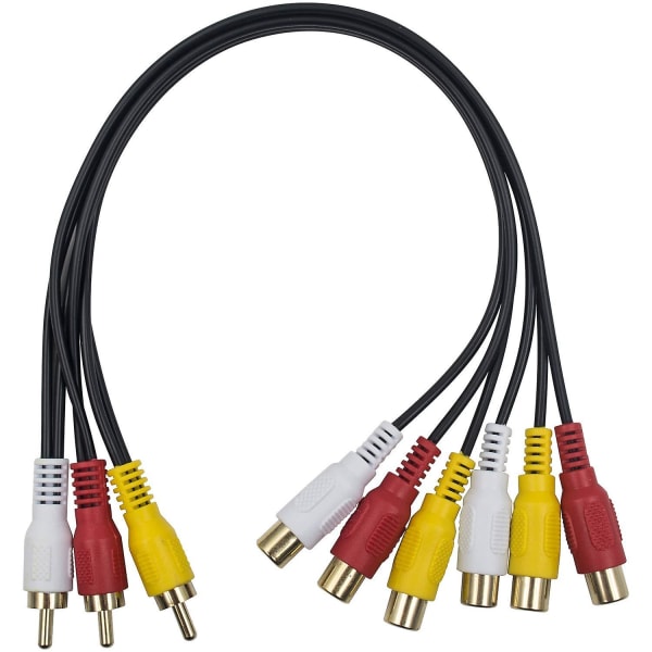 Rca splitterkabel, 3 Rca hanstik til 6 Rca hunstik Y-stik Audio/video AV Adapterkabel 30 cm