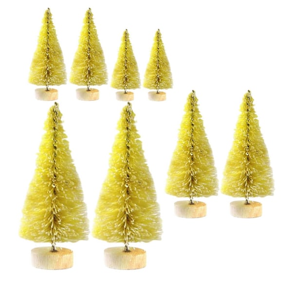 8 stk. Miniatyr Furu Trær for Skrivebord, Mini Kunstig Juletre for Julefest Yellow
