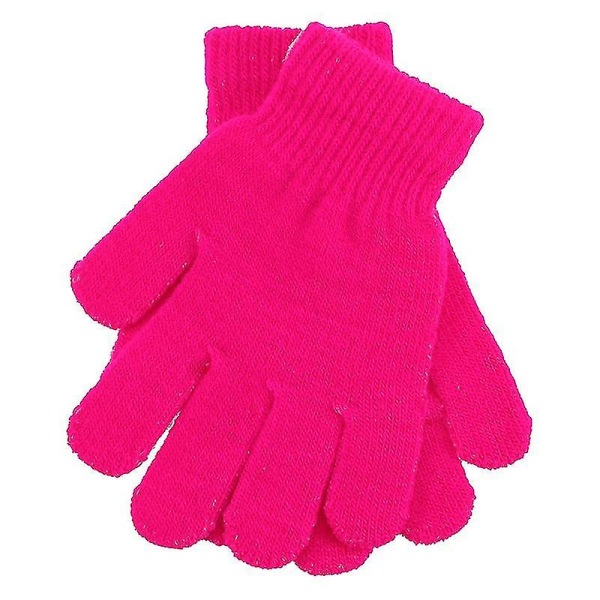 Børnehandsker Efterårs- og vintermodeller Strikket ensfarvede fem fingre varme handsker 4-12 år gamle (rosarød)