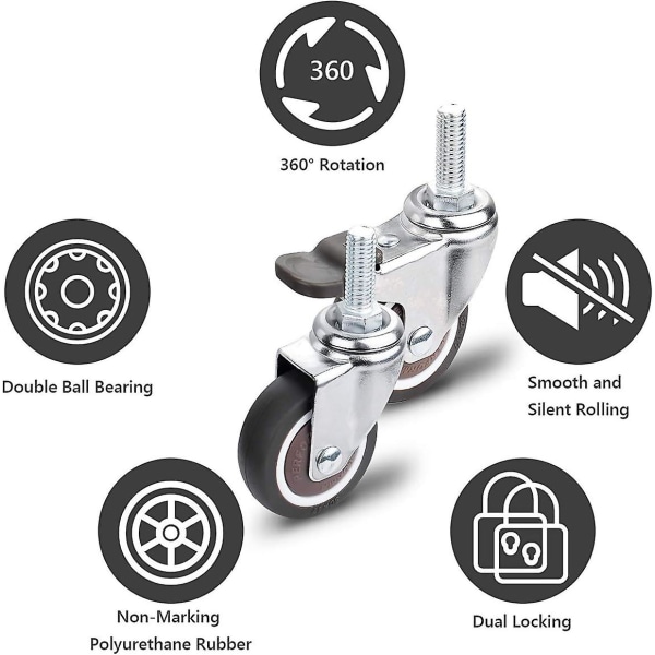 Svingbare hjul, 4-delte møbelhjul med brems | Hjul til møbler | Lastekapasitet 40 kg pr. svingbare hjul | For små og små apparater