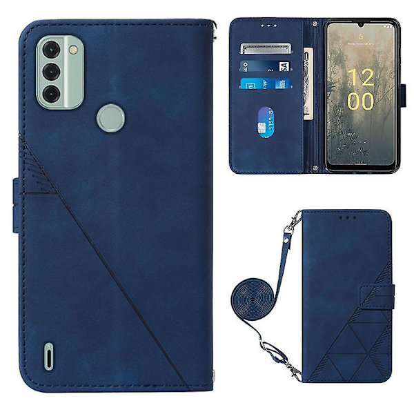 För Nokia C31 4G Linjer Läder Business Telefonfodral Anti-fall Plånbok Ställ Flipfodral Sapphire