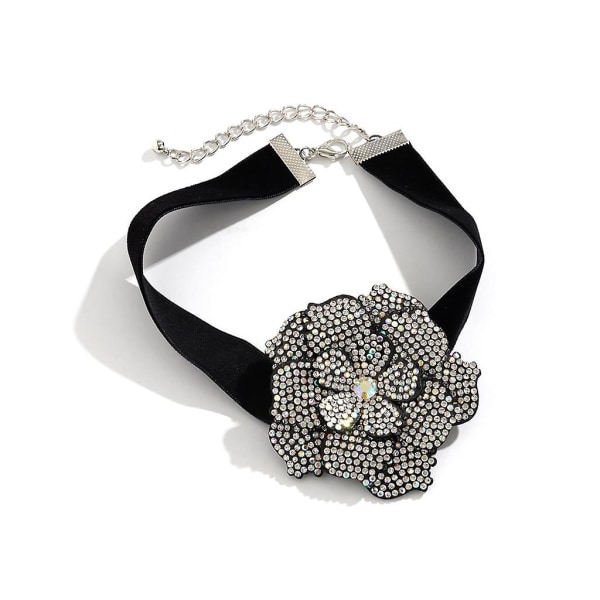 Romantisk Flocking Cloth Flower Armbånd Justerbar Choker Overdrevne smykker