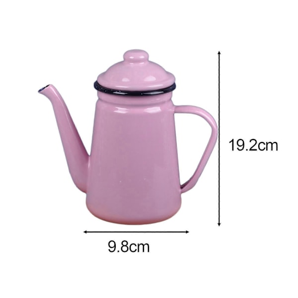 Emalje Kaffekanne 1.1L Kaffekjele Slitesterk Tykk Vann Melk Varmer Komfyr Tekanne Vannkjele for Hjem Utendørs Te Kaffe Pink