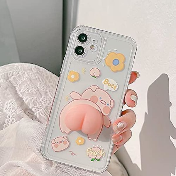 Telefonetui til Iphone 11 Pro Max, sjov nyhed Waving 3d Klembar ferskenskove Pink Piggy Happy Pig-etui Gennemsigtig Blød Tpu Silikone-gummi-etui He