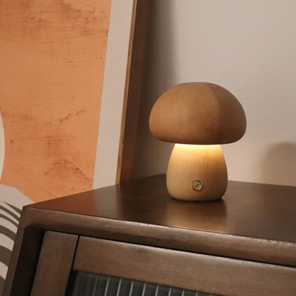 Søt liten sopp nattlampe, tre retro stil bord, USB lading touch switch justerbar nattlampe for soverom stue hjeminnredning
