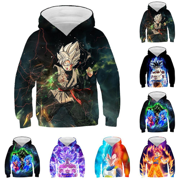 Barn Gutter Jenter Dragon Ball Hettegenser Sport Langermede gensere Pullover Hetteoverdeler i 5-10 år D 8-9 Years