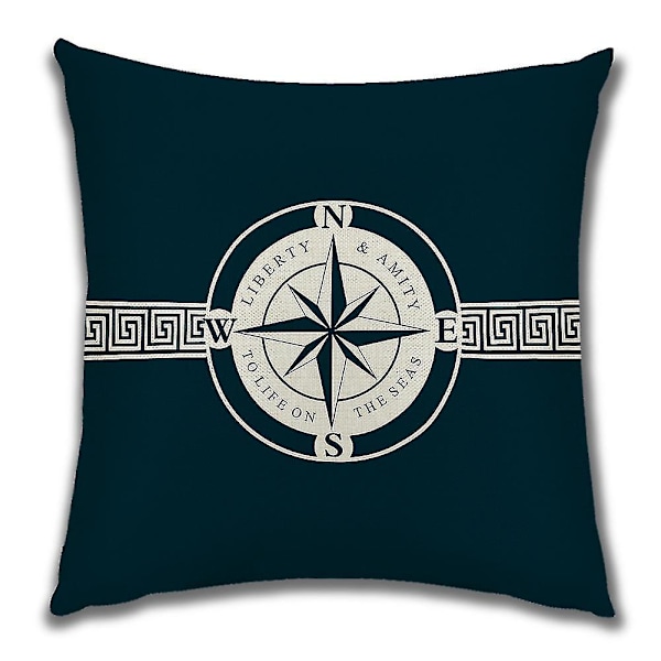 Färgglada Ocean Series Segelbåt Ankare Design Kuddar Linne Bomulls Case Mjukt sängkläder Cover för soffa 45 X 45 Cm5st-blå (exklusive pillo