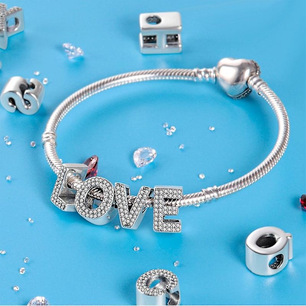 26 A-Z aakkoset helmet hopeoitu LOVE kirjainriipus sopii alkuperäiseen Pandora Charms -rannekoruun Bangle CZ Zircon Bead Jewelry