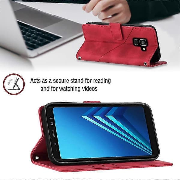 Galaxy A8+ 2018 Lædertelefoncover med præget hudfølelse Red