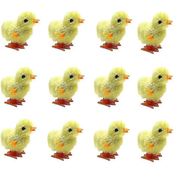 12-pak påske-oprulningslegetøj, plys-kylling-oprulningslegetøj Fluffy Chicken Clockwork