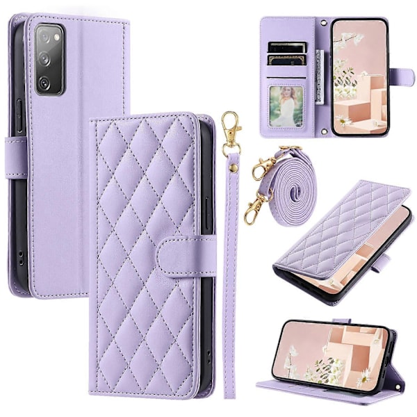 Kotelo Samsung Galaxy S20 FE 5G/4G -puhelimelle, lompakkokansi, crossbody-kaulanauha, olkahihna, yhteensopiva Samsung Galaxy S20 FE 5G/4G -puhelimen kanssa Purple