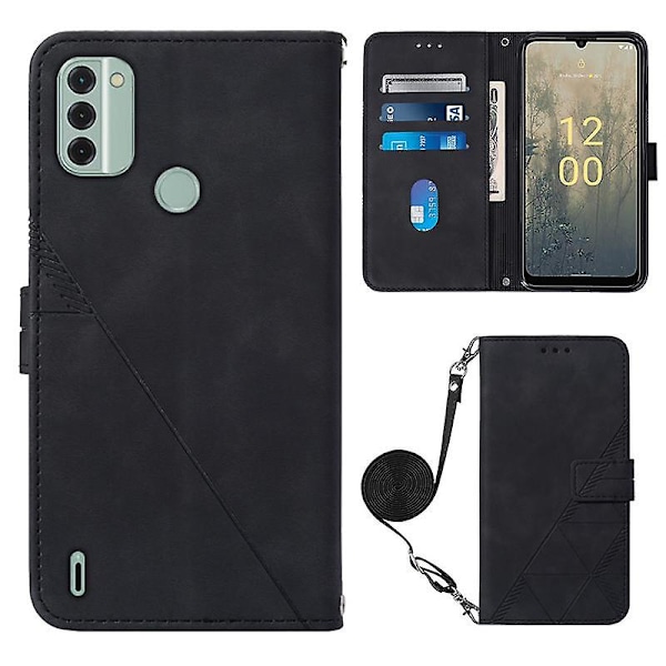 Til Nokia C31 4G Linjer Læder Business Telefon Cover Anti-drop Wallet Stand Flip Case Black