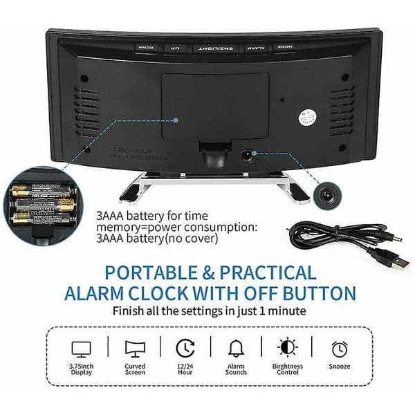 Digital väckarklocka för sovrum, 7\" LED-spegeldisplay, temperatur, datum, nattlampa