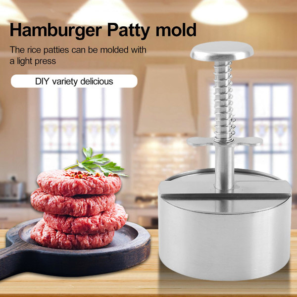 Rustfrit stål burgerpresse madkvalitet enkel betjening patty tykkelse Justerbar multifunktion rund burgerform 10cm