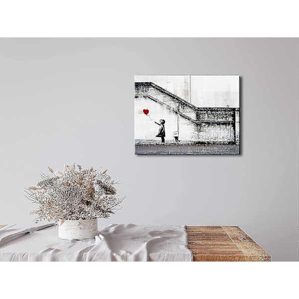 Konsttryck på duk Väggkonst Banksy Graffiti Flicka Med Röd Ballong Grå Kärlek Bilder Målningar För Vardagsrum Sovrum Heminredning Modern Stret