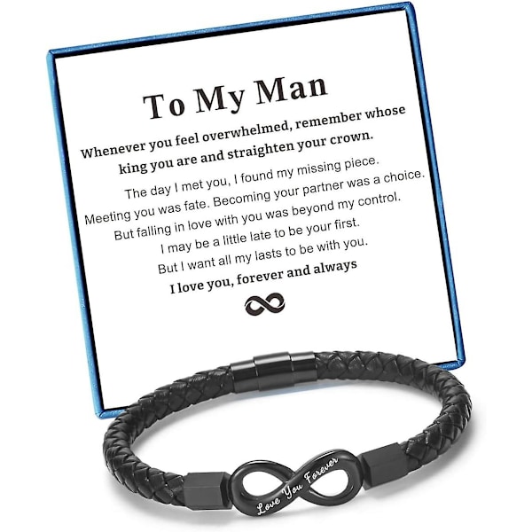 To My Man Bracelet for Boyfriend Husband Mens Infinity Leather Bracelets Valentine Birthday Fathers Day Christmas Gifts for Him