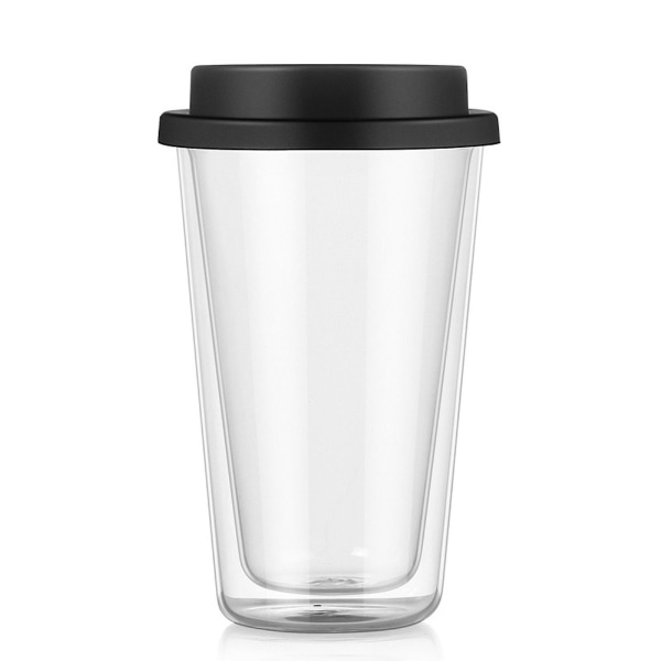 350 ML dobbeltvegget glass med silikonlokk isolert tumbler Reise varm kald drikke te melk høy borosilikatglass kopp kaffekrus Black