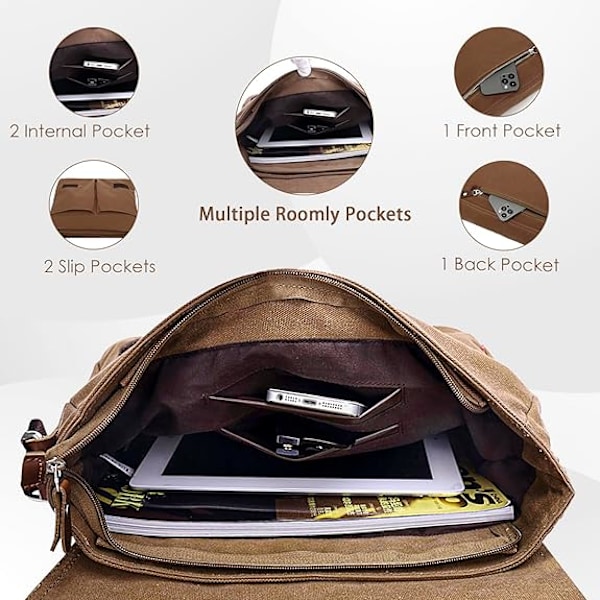 Vintage Canvas Messenger Taske til Mænd Kvinder Lille Arbejdstaske Rejse Crossbody Skuldertaske Studie Tasker Skoletaske
